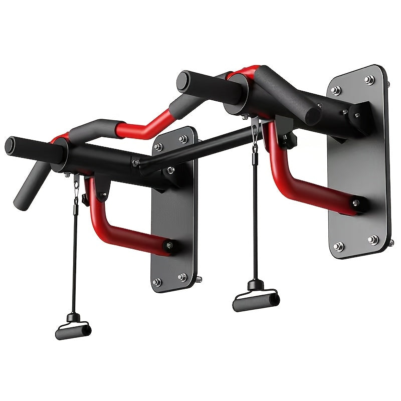 Wall-Mounted Multi-Grip Pull-Up & Dip Station with Resistance Bands