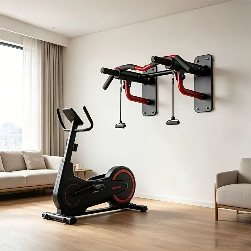 Wall-Mounted Multi-Grip Pull-Up & Dip Station with Resistance Bands