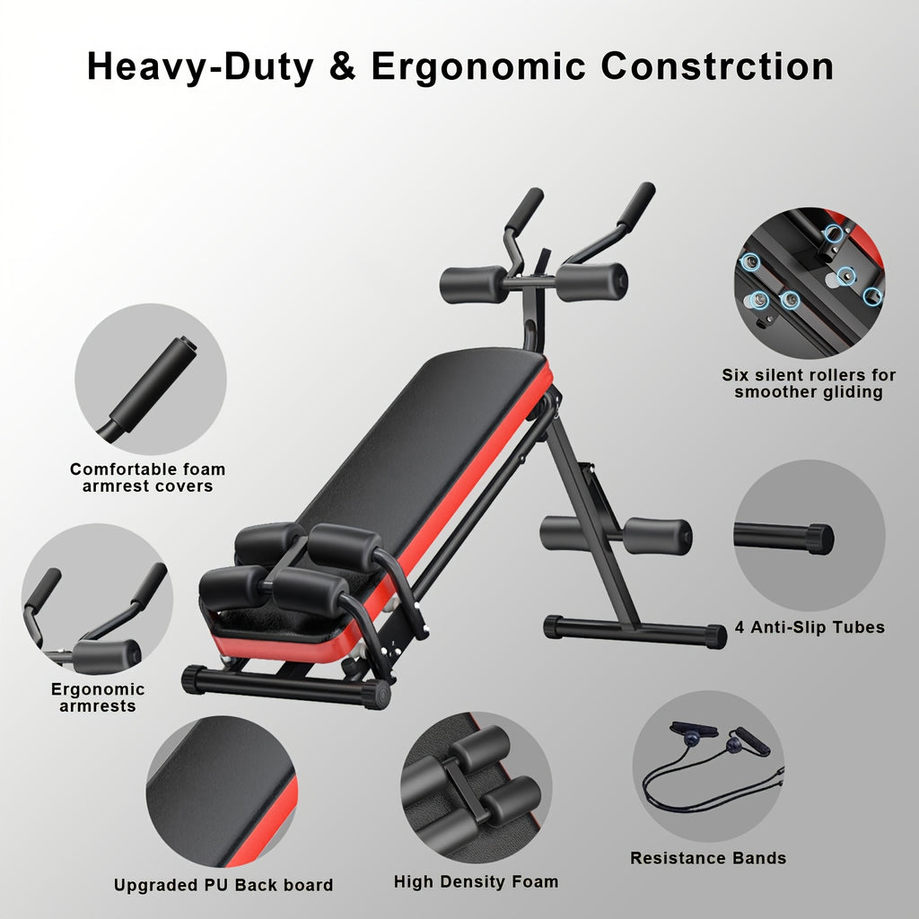 Adjustable Ab Trainer Sit-Up Bench with Resistance Bands