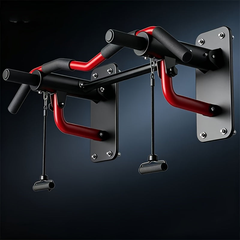 Wall-Mounted Multi-Grip Pull-Up & Dip Station with Resistance Bands