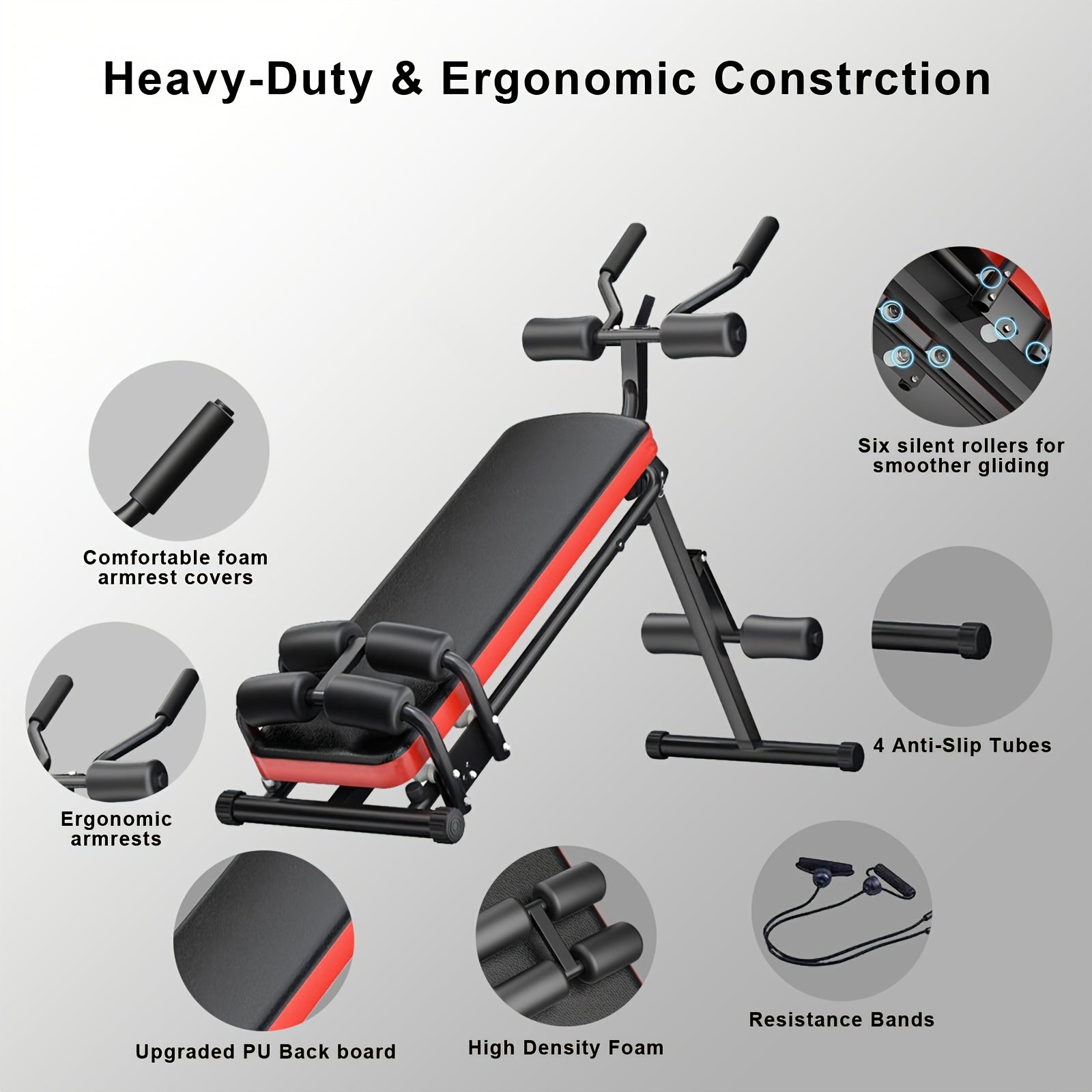 Adjustable Ab Trainer / Sit-Up Bench with Resistance Bands